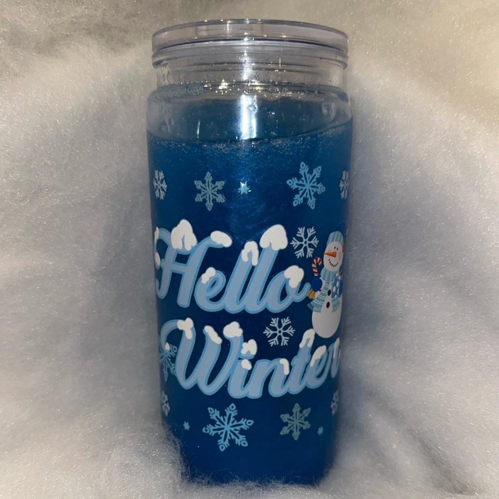 Blue Snowman Snowglobe Tumbler